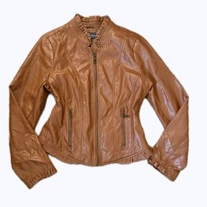 Women's Brown Ruffle Leather Jacket